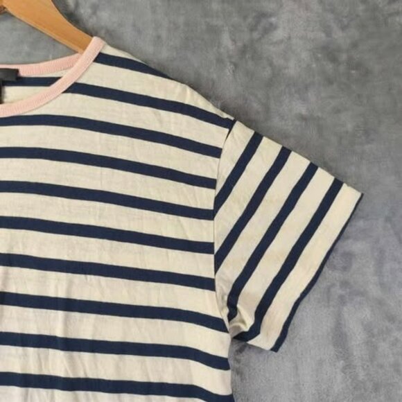 J.Crew Navy Stripe Tee with Pink Trim Size‎ M 100% Cotton comfy cute pink trim - Picture 7 of 10